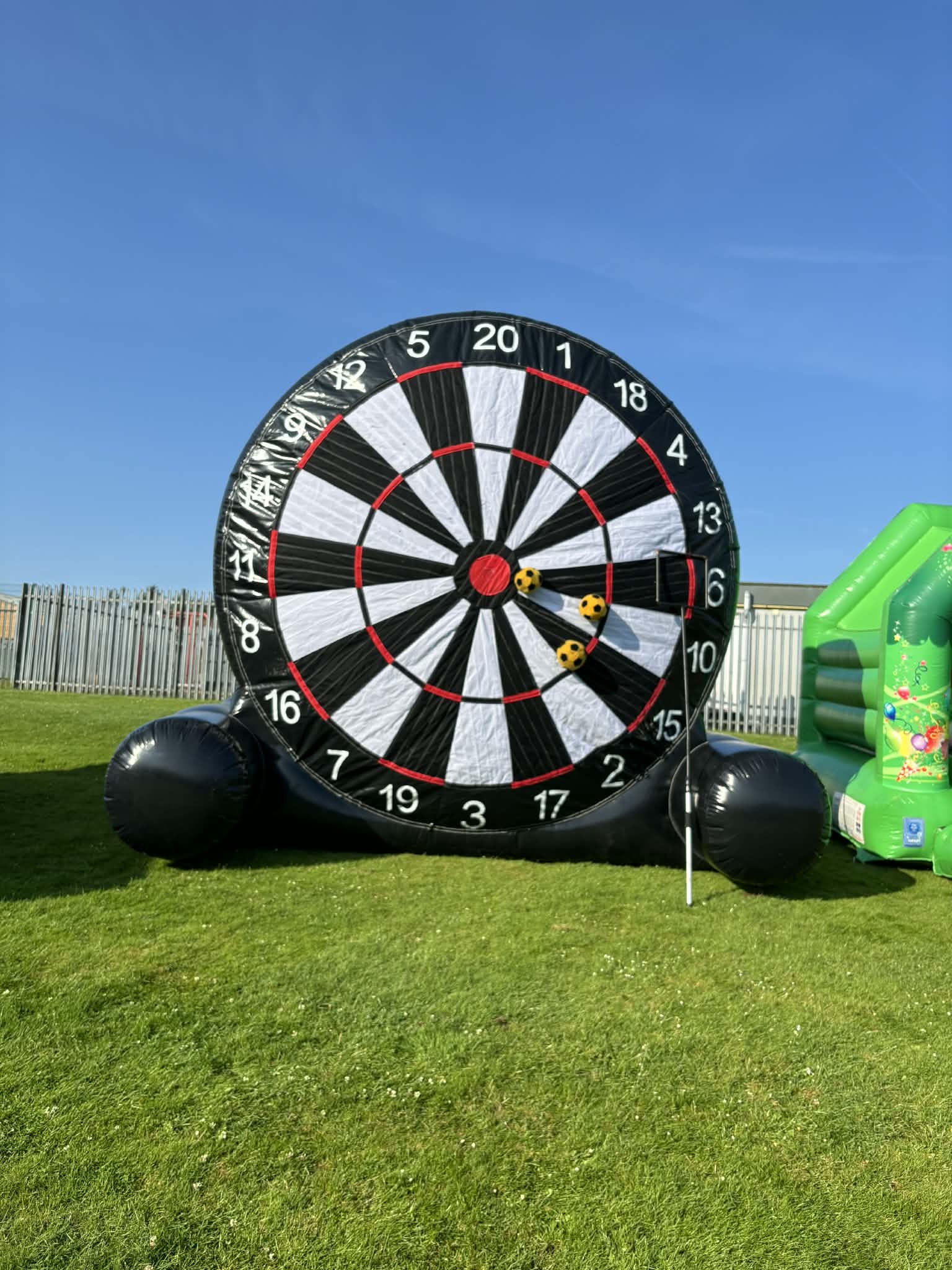 13ft inflatable velcro football dartboard set up in St Helens for a school fun day 13ft inflatable velcro football dartboard set up in St Helens for a school fun day