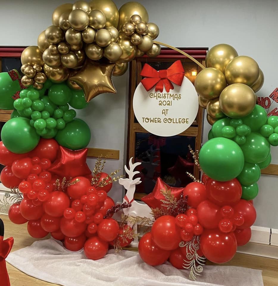 This image shows balloon decor from our fabulous Dress Your Event team at Tower College, Rainhill in 2021