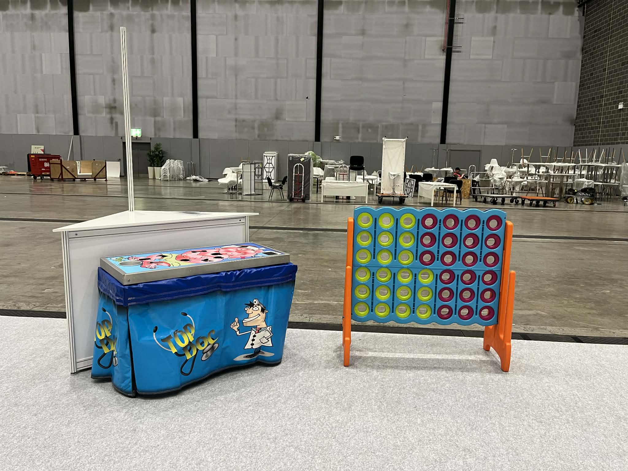 Giant Operation and Giant Connect 4 Game set up at Liverpool Exhibition Centre for a midweek conference event