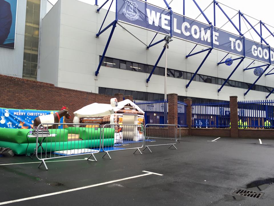 Rodeo reindeer on hire outside Goodison Park, Everton, Liverpool