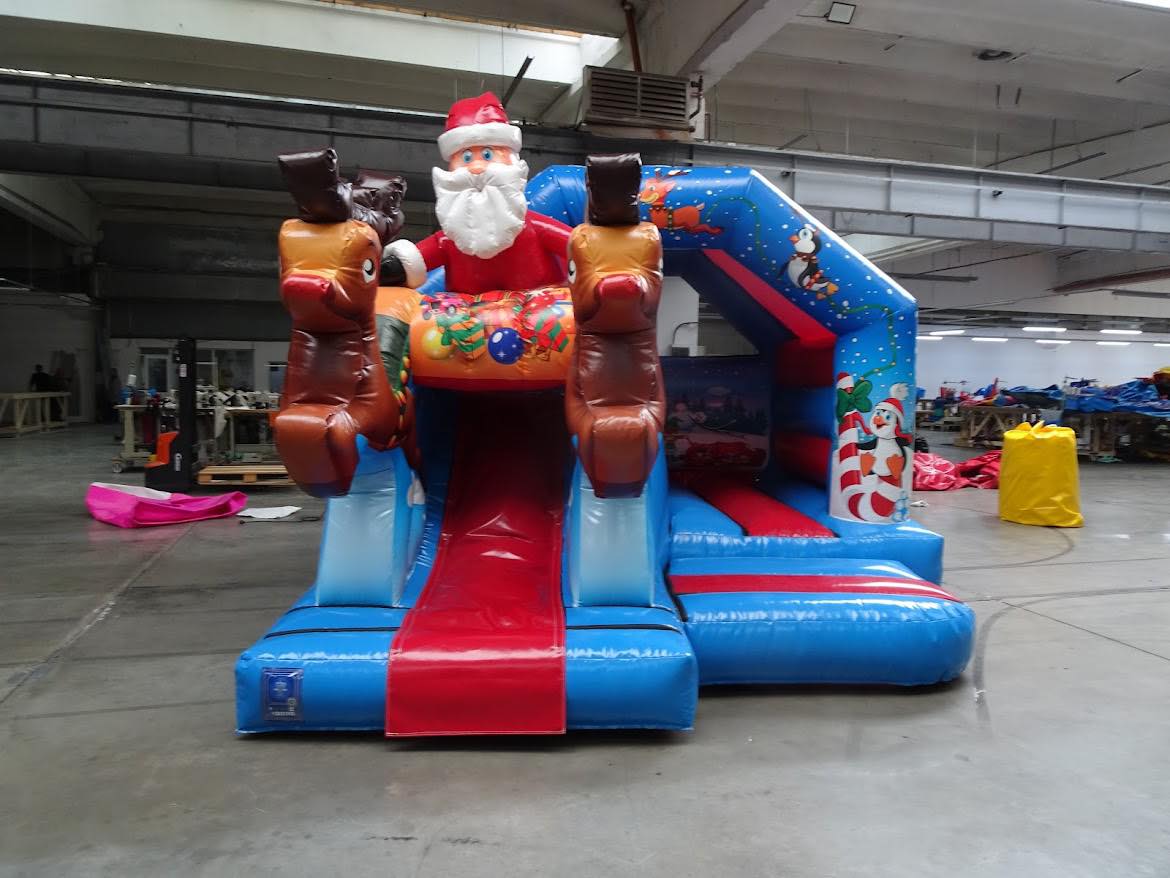 An image of the inflatable Christmas front slide combo available to hire from SJ's Leisure