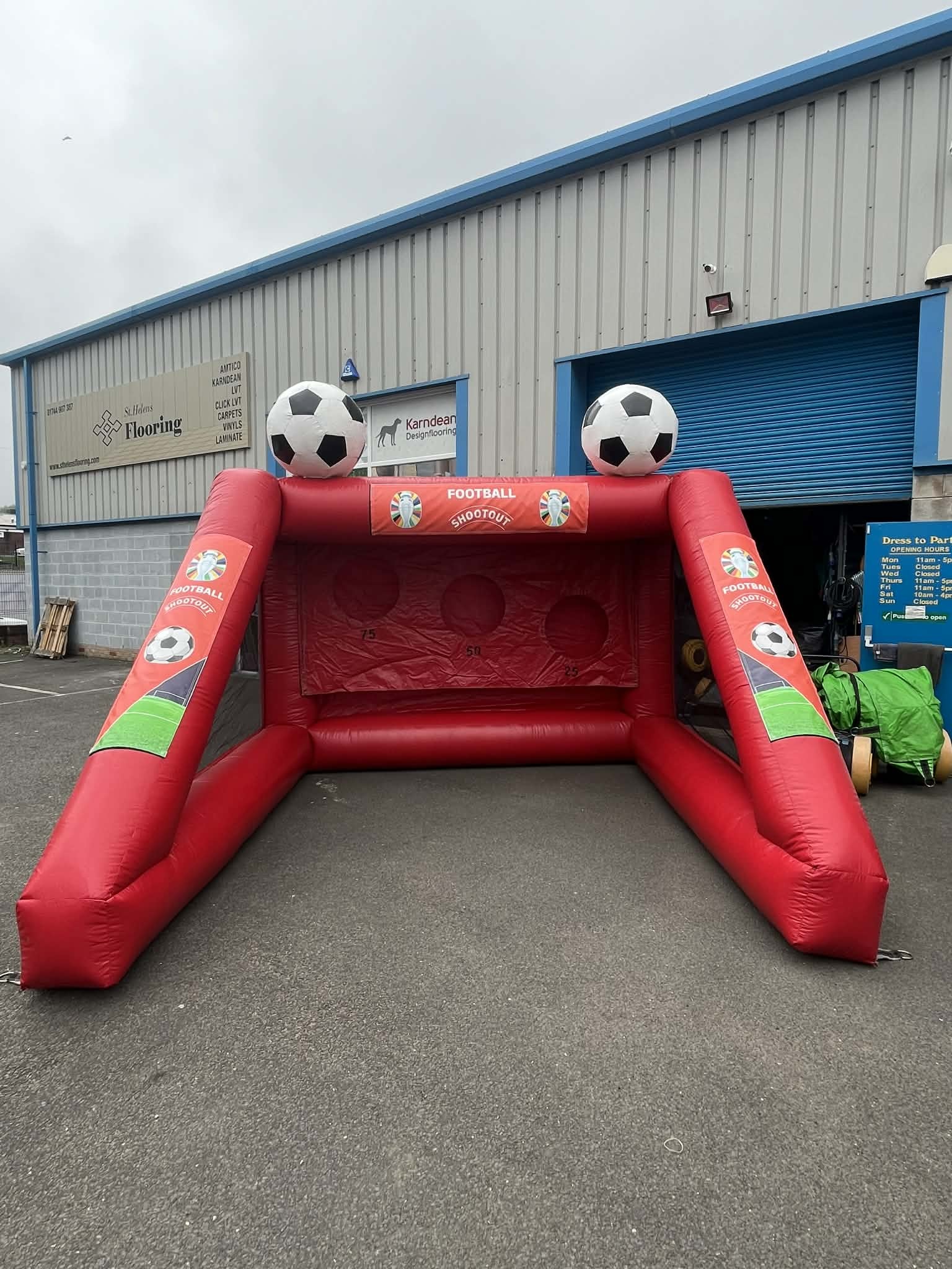 Red Inflatable Football Penalty Shootout set up in St Helens and available to hire throughout the North West Red Inflatable Football Penalty Shootout set up in St Helens and available to hire throughout the North West