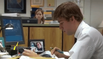 A funny gif of tv character falling asleep at a computer