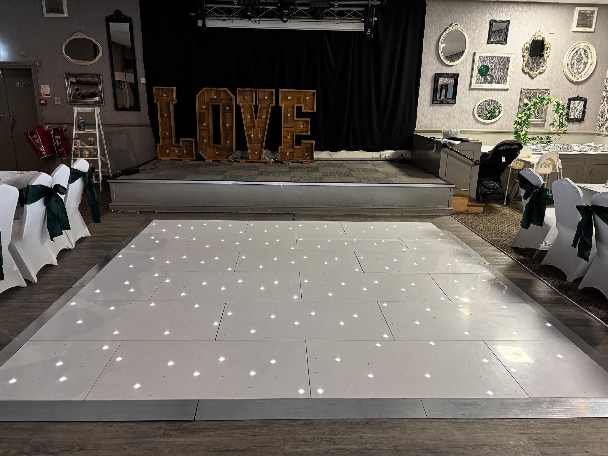 LED dance floor 12ft x 12ft set up in Warrington for a wedding reception