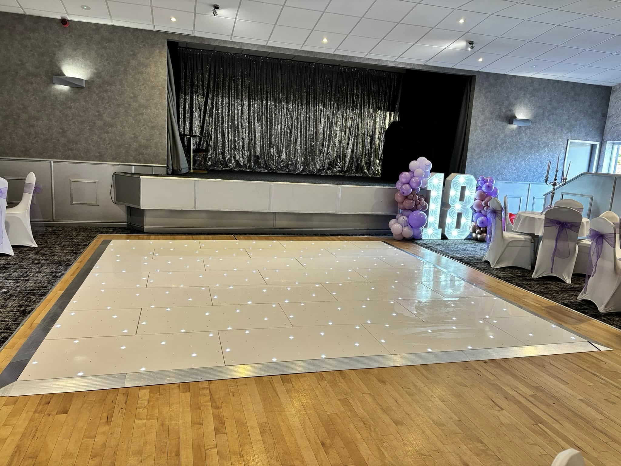 14ft x 14ft LED dance floor set up at Birchley St Mary's, Billinge for a birthday party