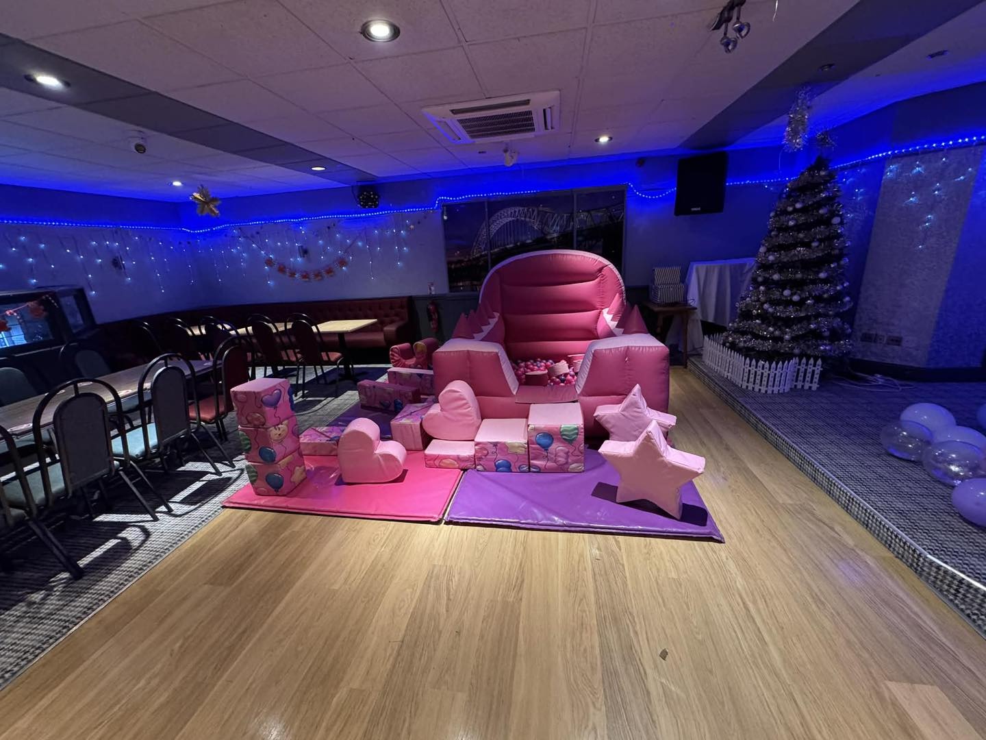 pink and purple soft play set up at the Runcorn War Memorial Club, York Street, Runcorn.