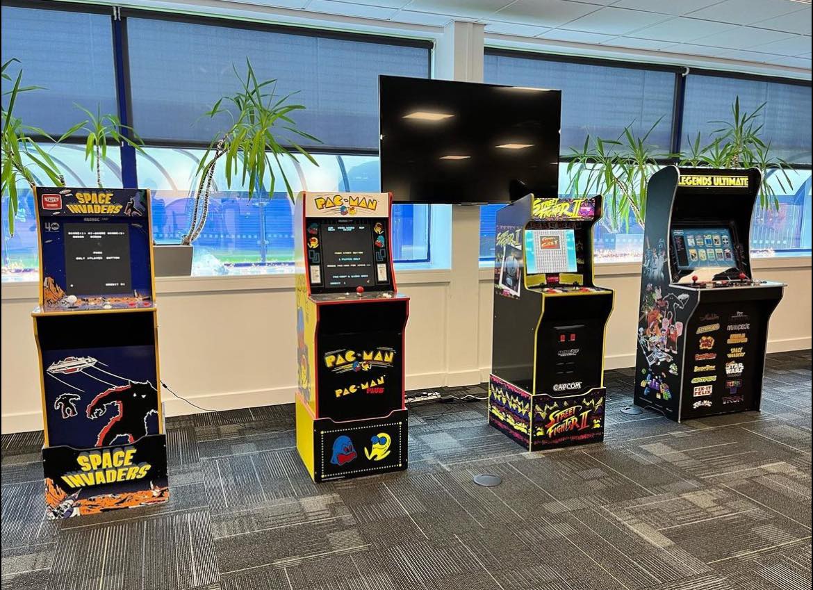 This image shows retro arcade games on hire at QVC, Liverpool