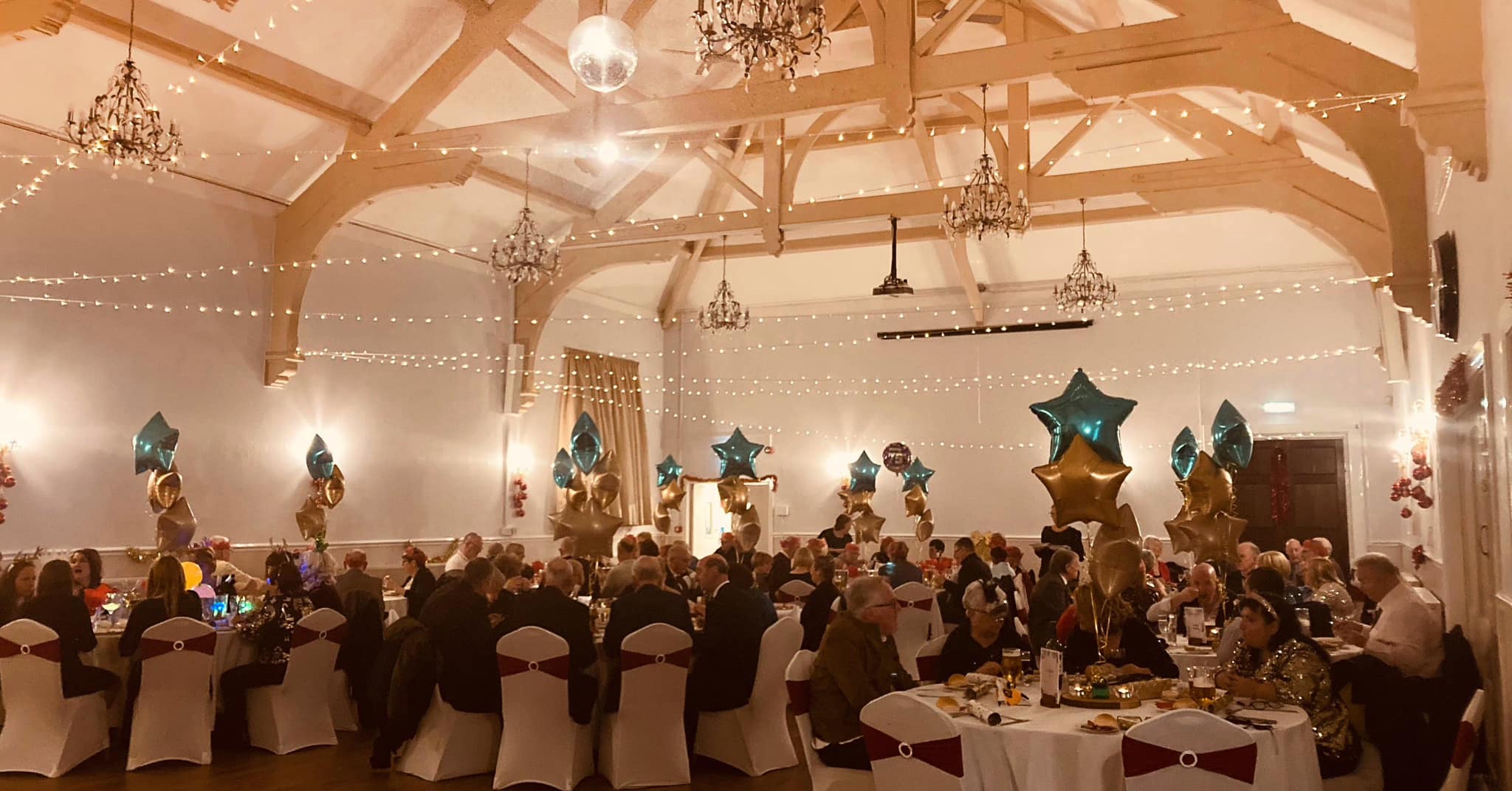 This image shows balloon decor at Rainford Village Hall supplied by SJ's Leisure