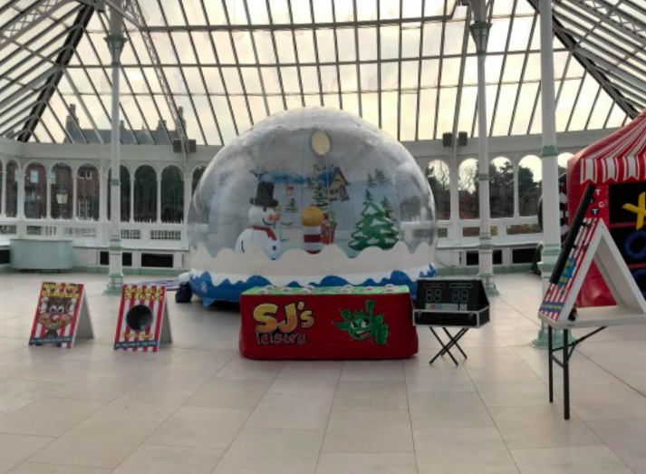 Inflatable snow globe at Everton Ladies Christmas party in Liverpool