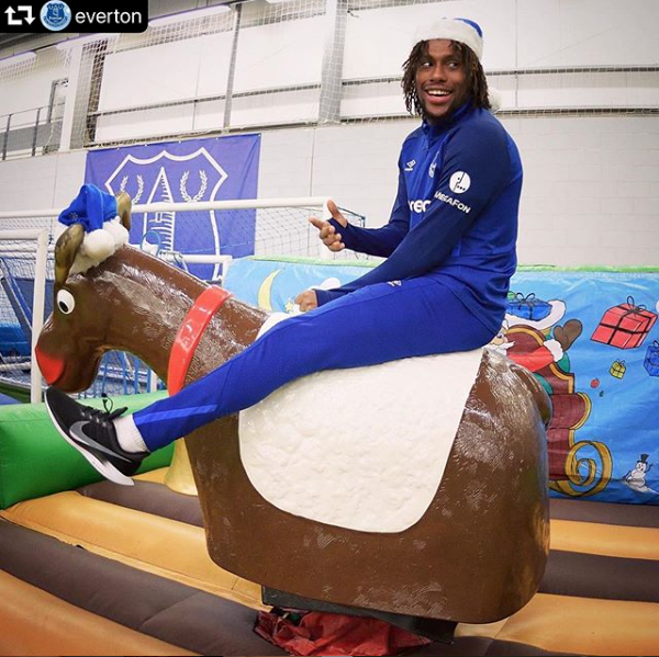 Alex Iwobi of Everton FC on an SJ's Leisure rodeo reindeer ride