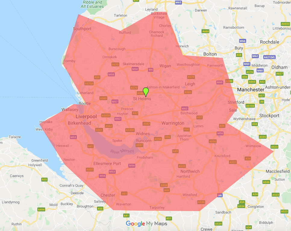 SJ's Leisure general delivery region for inflatable and fun products