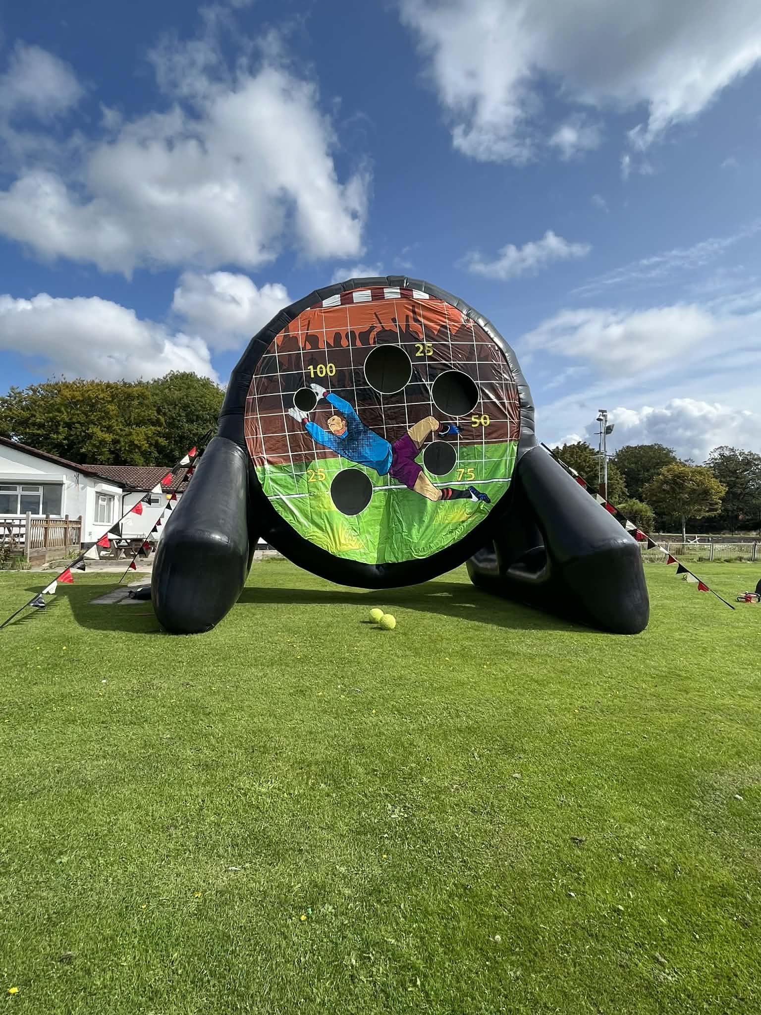 23ft diameter inflatable beat the keeper game set up in Liverpool for a community event. 23ft diameter inflatable beat the keeper game set up in Liverpool for a community event.