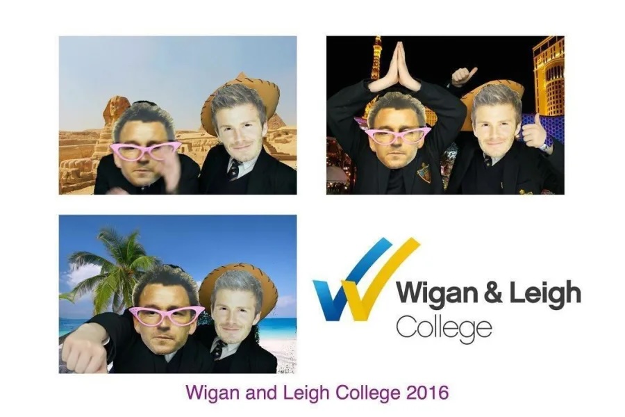 This image shows a custom photobooth print for Wigan and Leigh College